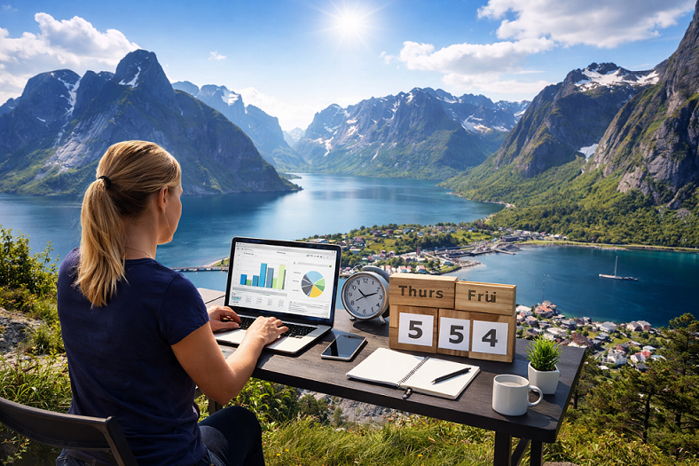 Mujer trabajando al aire libre en Noruega